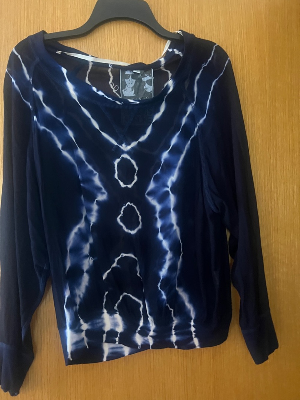 Tie-Dye Navy & White Long Sleeve Top
